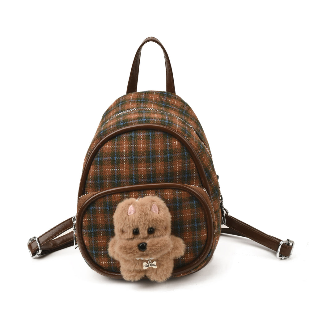 classy women's backpack new arrivalniche style plaid backpack cutestuffed pendant student class bag