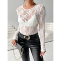 European and american cross-border  new arrival: elegant single-layer lace bralette slim-fit round neck long sleeve top