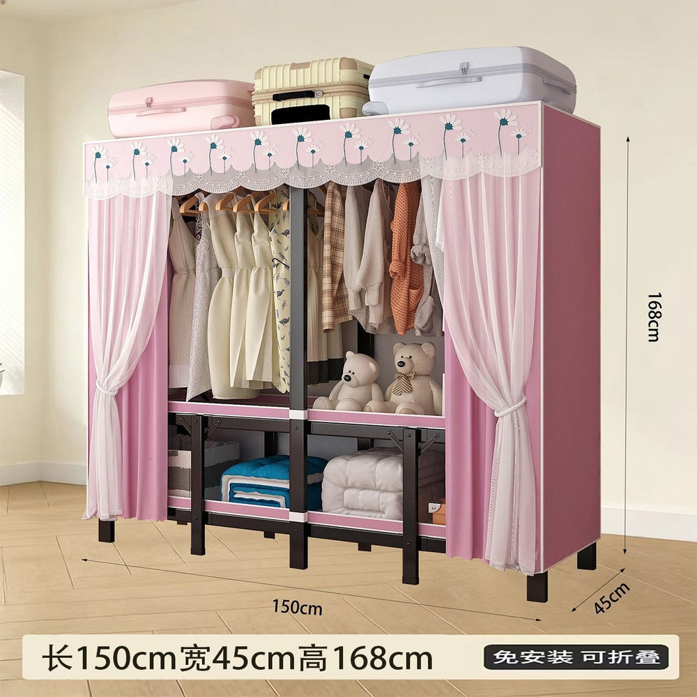 Foldable wardrobe - no assembly required, easy home use, bedroom steel frame, reinforced steel pipes, thickened, durable clothes rack for rental properties