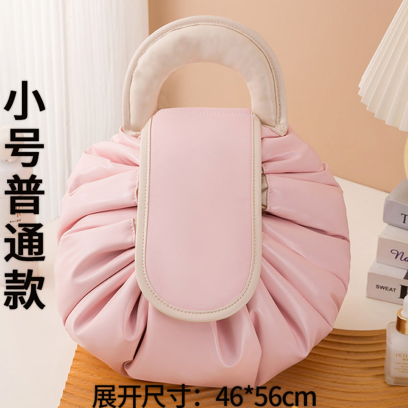 Printed Lazy Cosmetic Bag Twill Drawstring Storage Bag Large Capacity Portable Bundle Mouth Bag Travel Christmas Wash Bag