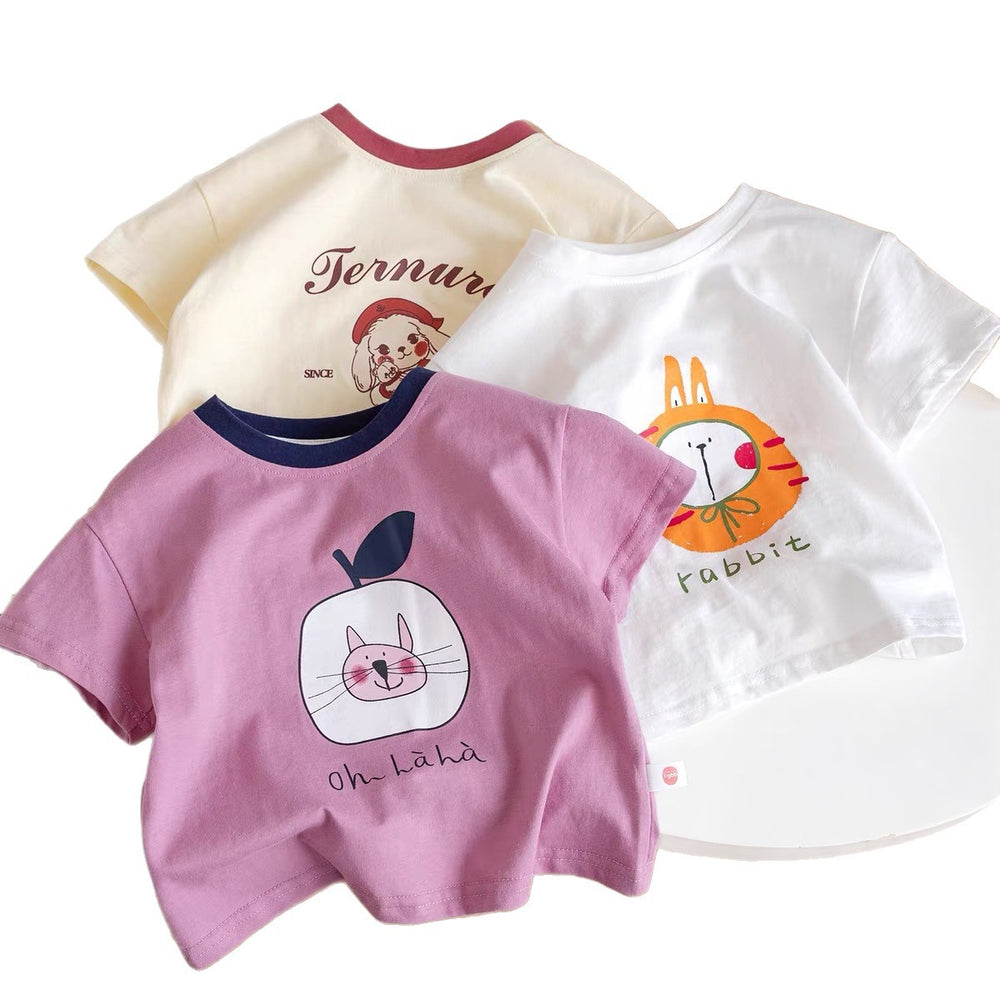 Girls' short-sleeve t-shirt, kids' top, baby girl's clothing, half-sleeve outfit, korean style breathable top for toddlers and young children
