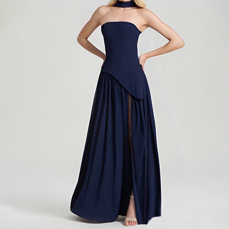 summer new arrivals: cross-border fashion women's clothing - elegant & sexy backless pleated slit cami dress