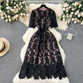 Early spring dress 2024 new women's spring and autumn heavy water-soluble lace cut out airy longdress vacation dress