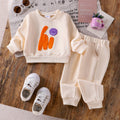 Children's clothing hiletter beige sweatshirtsuitspring & fallnew arrivallong sleevessuittwo-piece set