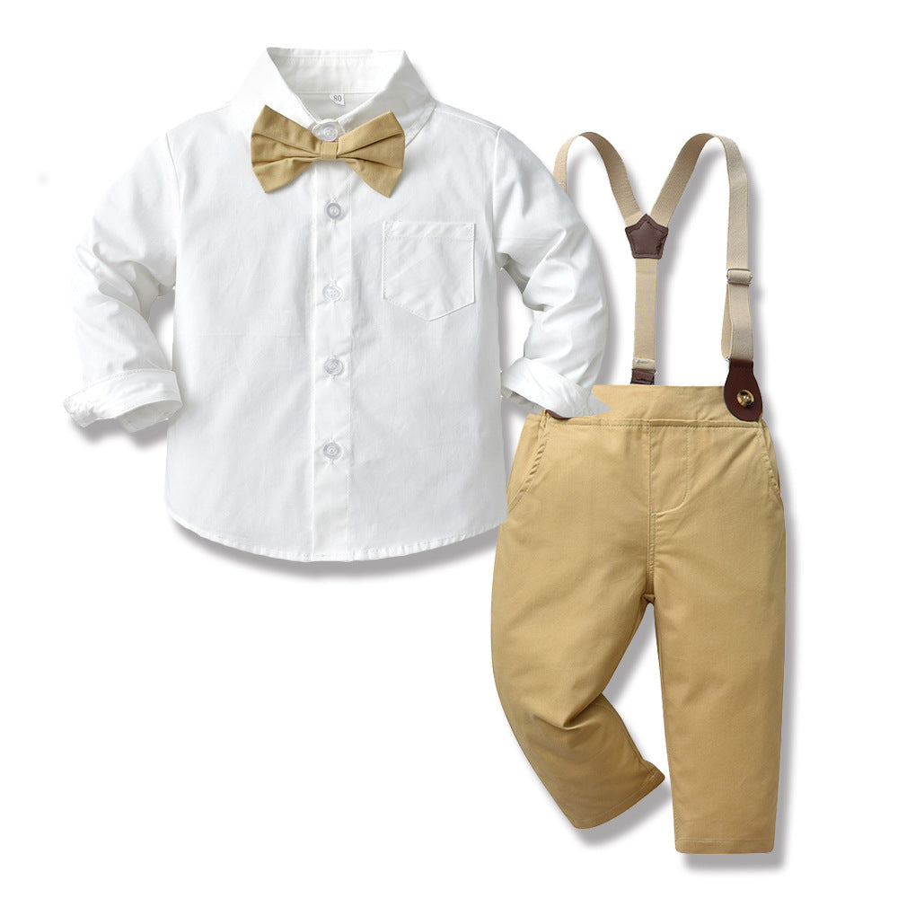 K-stylenew arrival boys first birthday dress long sleeves white shirt overalls children's day performance boys springchildren's clothing suit