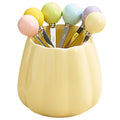 Dopamine color mixing stainless steel fruit forks, high-value afternoon tea dessert fork and spoon set with ceramic storage jar