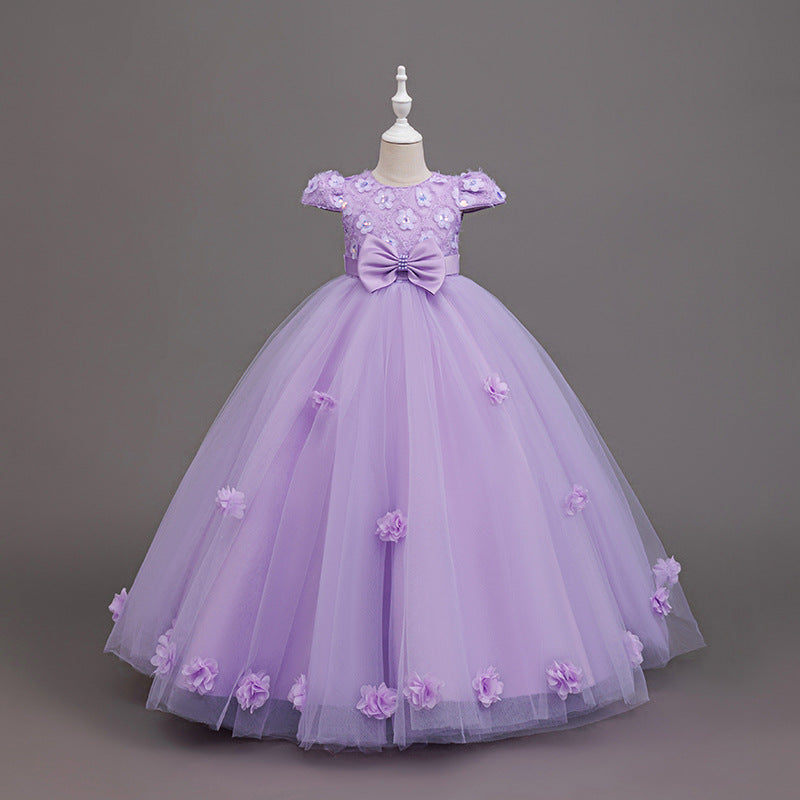 Girls' solid color mesh tutu wedding dress - perfect for children's day performances, birthday parties, and princess outfits - in stock!