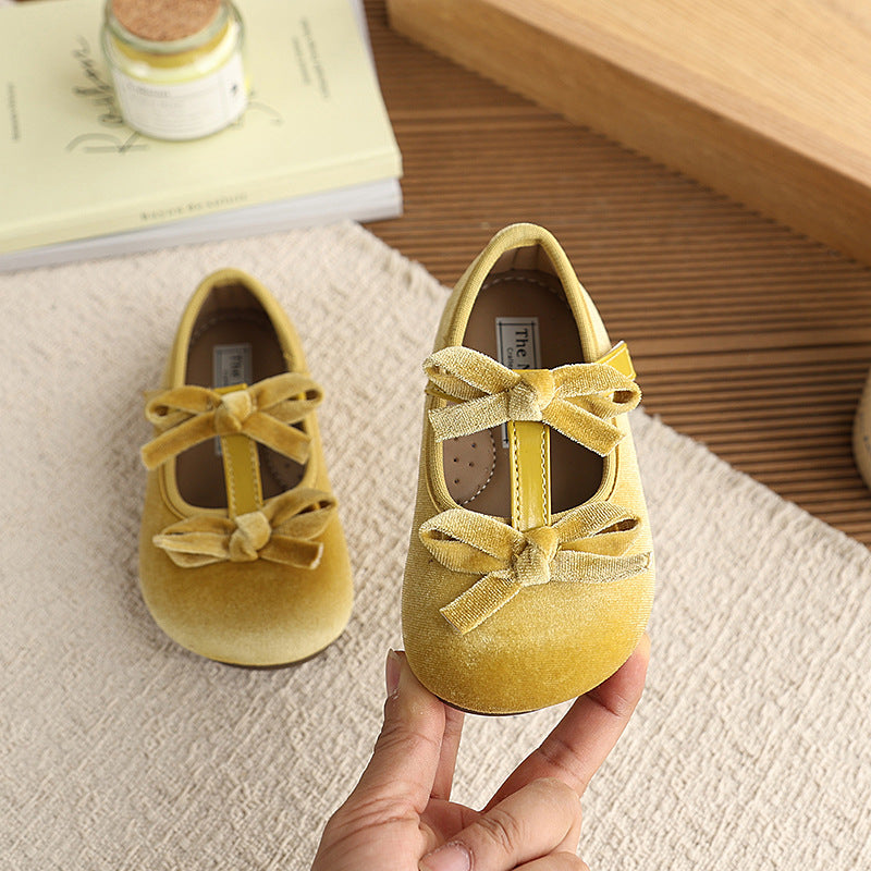 Vancahao  spring/autumn new girls' suede bow princess shoes ballet flats kids mary janes