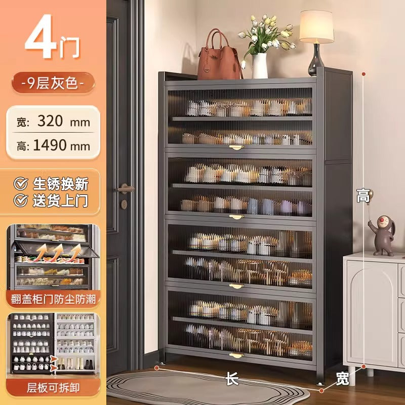 Steel shoe cabinet for home, entryway, and hallway - large capacity, floor-standing, dustproof, multi-functional storage shoe rack