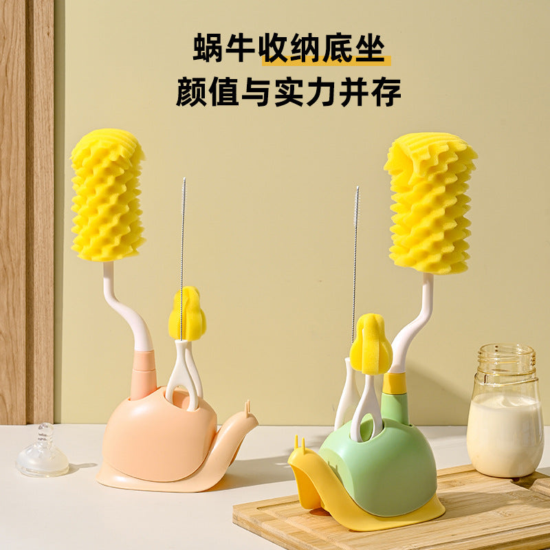 Baby bottle brush cleaning set - includes bottle brush, rack, long-handled rinser, sponge brush, and nipple cleaner - perfect for newborns