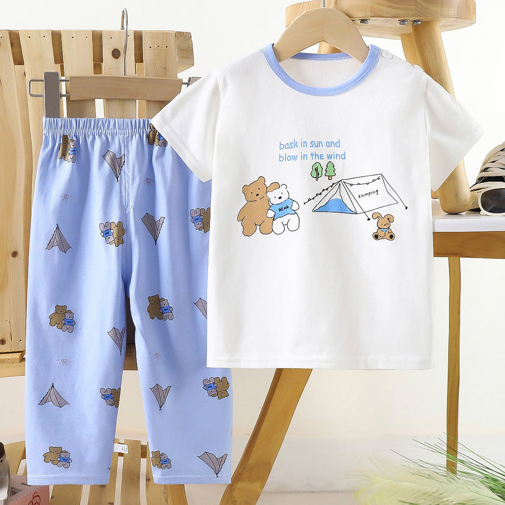 Kids' short-sleeve cotton set: summer t-shirt & pajamas for boys & girls - perfect for home wear and sleepwear