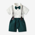Boys' summer short-sleeve overalls set: cotton white shirt birthday performance outfit, korean style kids' clothing