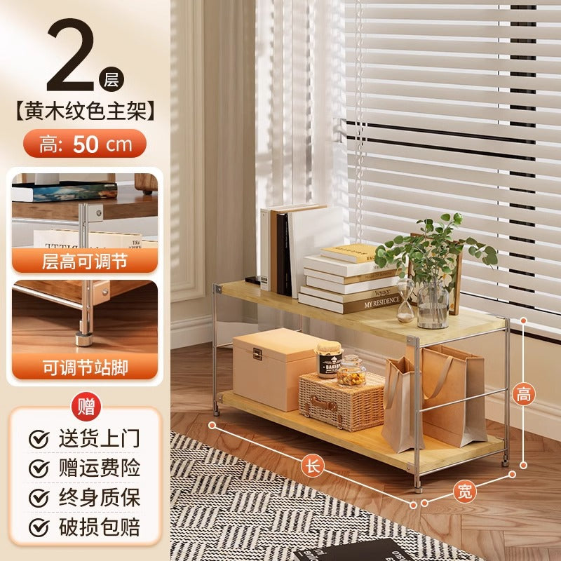 Wood style storage rack for homefloor-standing multi-layer storage rack sweeping robot washing machine under the air high stand