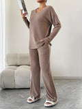 Influencer's choice:  fall/winter ribbed knit brushed cotton loungewear set - versatile for home or out, cross-border fashion casual
