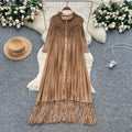 Elegant and chic tassel-trimmed loose-fit dress - women's commute-ready, high-end, slimming a-line long-sleeve shirt dress