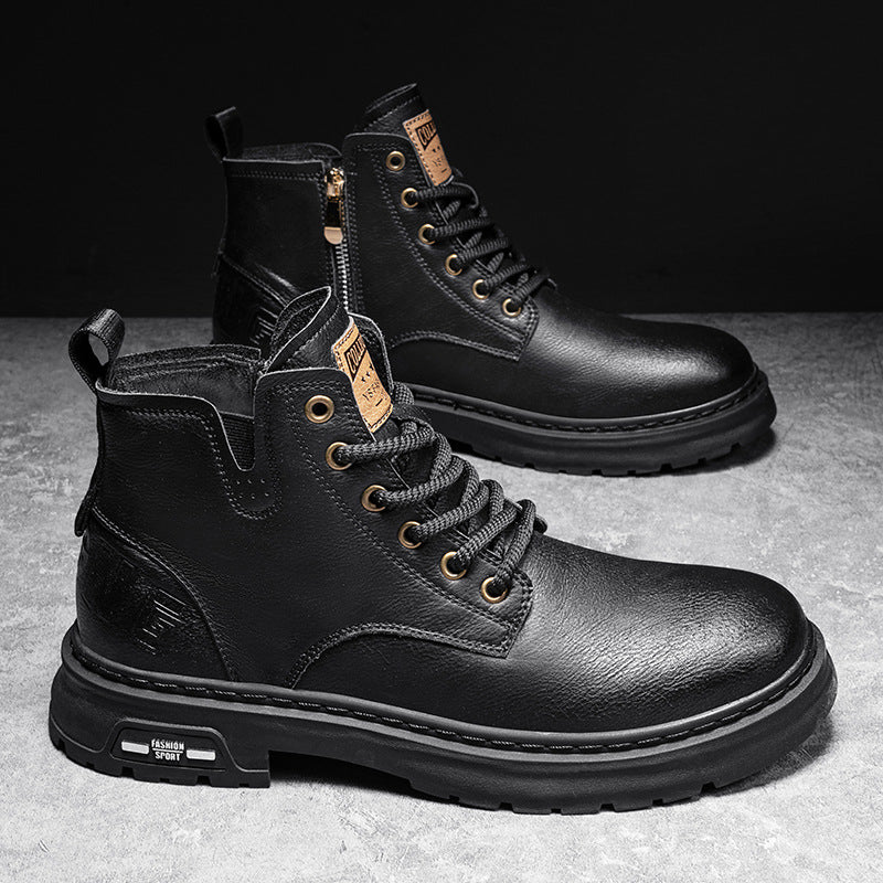 Men's 2026 spring hot-selling martin boots, high-top leather work shoes, thickened, non-slip, wear-resistant, trendy footwear