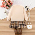Autumn cross-border girls' sweatshirt - teddy bear, plaid, bow, crew neck, long sleeve top - kids' pullover