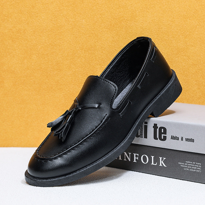 Men's black leather dress shoes - british style, summer breathable, pointed toe, versatile for young professionals and students, black work shoes