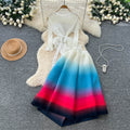 European and american style high-end long-sleeved top with 3d floral ribbon detail + gradient elastic waist midi skirt set for women - winter collection
