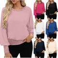 autumn new women's knitted top - cross-border european and american style, solid color, minimalist long-sleeve crew neck t-shirt