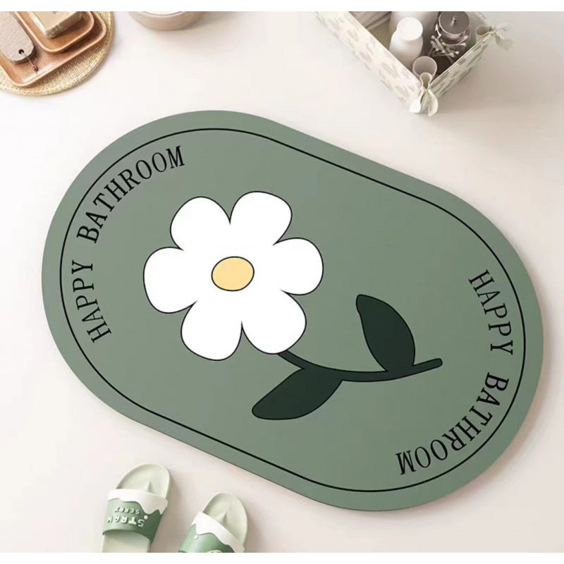 Daisy diatomaceous earth bath mat - absorbent, non-slip, quick-drying floor mat for home bathroom, toilet, and entryway