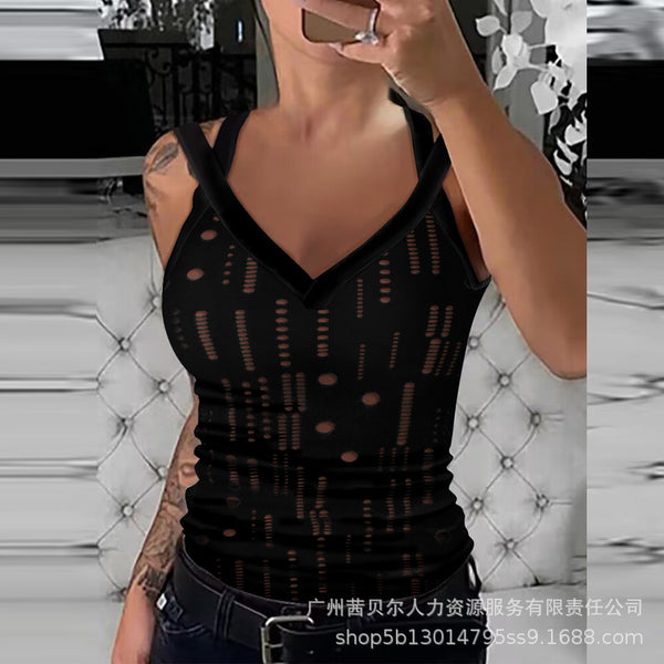 LZQ7218N  popular European and American hollow texture fabric suspender top