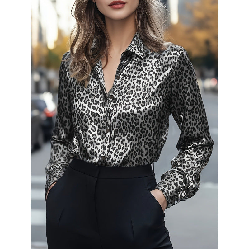 Wish bestseller: autumn new arrival - satin printed long sleeve shirt for independent stores