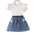 Kids clothing cross-border exclusive for european and american girls new arrival kids white short-sleeved t-shirt + blue skirt