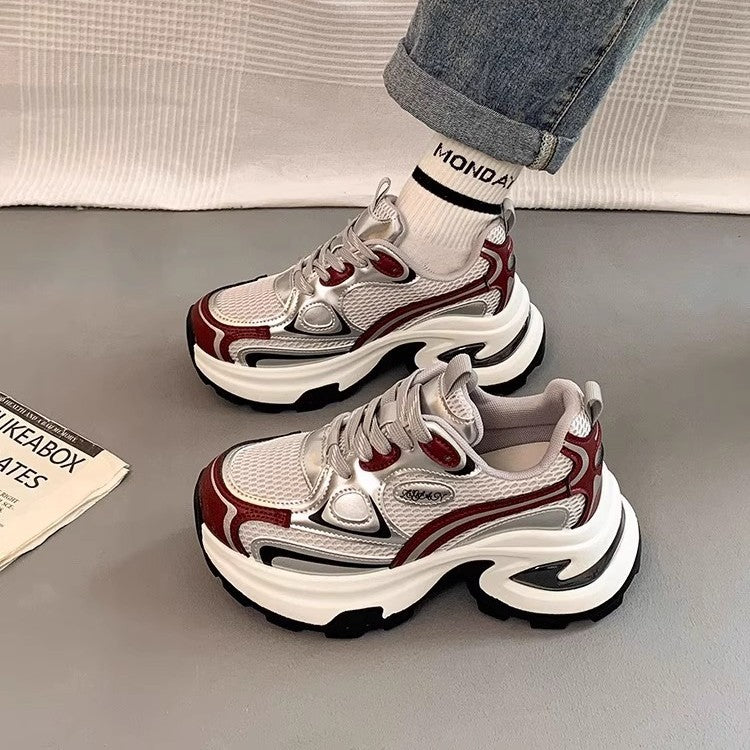 Mesh breathable chunky sneakers for women, 2026 summer new arrival, thick sole height increasing, lightweight, versatile, casual sports shoes, trendy