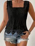 Women's elegant square neck lace cutout sleeveless top - breathable summer blouse solid color fashion vest european and american style