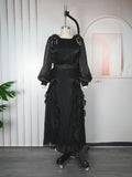 fashionfashionelegantflower dress african export  plus size women's pleated long sleevesdress