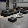 Italian accessible luxury big black cow sofa living room luxury genuine leather sofa tofu block straight cat claw belt spring sofa