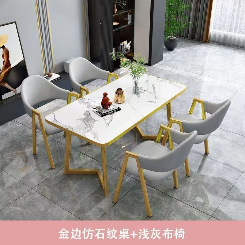 Nordic light luxury negotiation table and chair combination milk tea shop imitation rock slab rectangular in stock reception table and chair combination dining table and chair