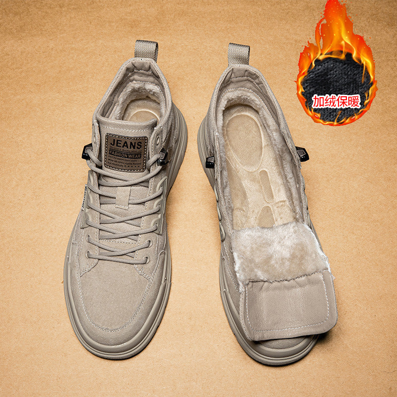 Martin boots men's winter velvet tooling boots 2024 new mid-top men's boots winter Northeast cotton shoes men's one-piece hair