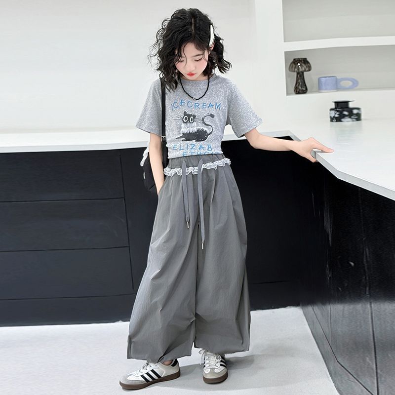 Girls' summer outfit set  new korean style chic fashionable girl's spring and autumn base layer casual pants two-piece set