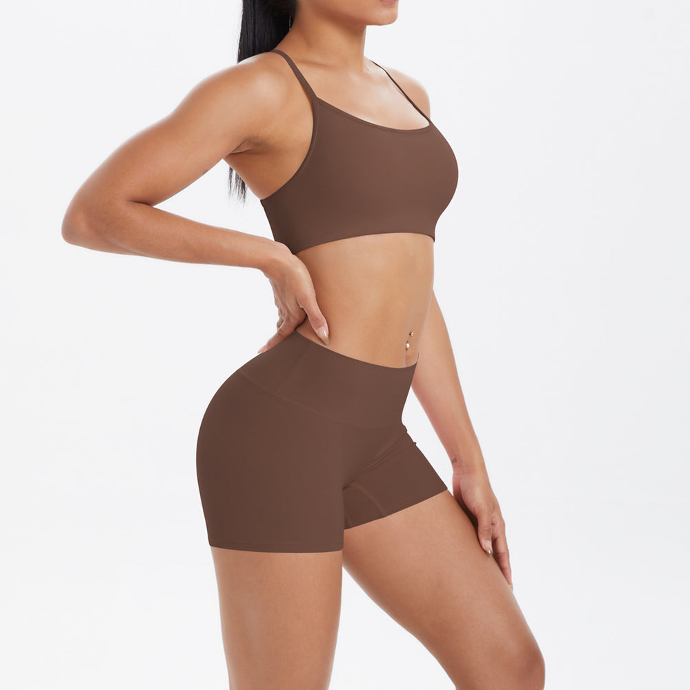 new cloud-soft brushed camisole bra with beautiful back design, casual running fitness butt-lifting shorts, yoga outfit for women