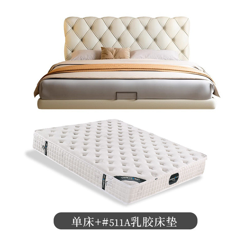 Foshan source factory genuine leather bed master bedroom classyelegant double soft leather bed cream style buckle suspended bed