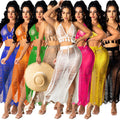 Amazon summer collection: european & american style sexy cutout tassel knit beach dress set - direct from the cross-border factory