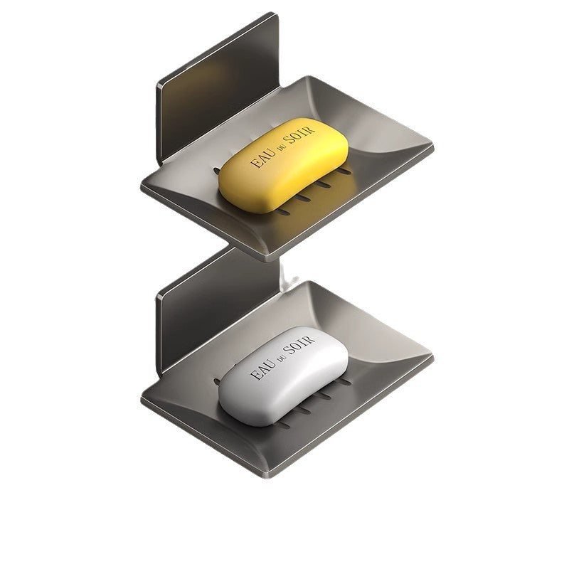 Gun Gray Bathroom Soap Box Space Aluminum Creative Drain No Punching Soap Dish Bathroom Shelf Wall Mounted