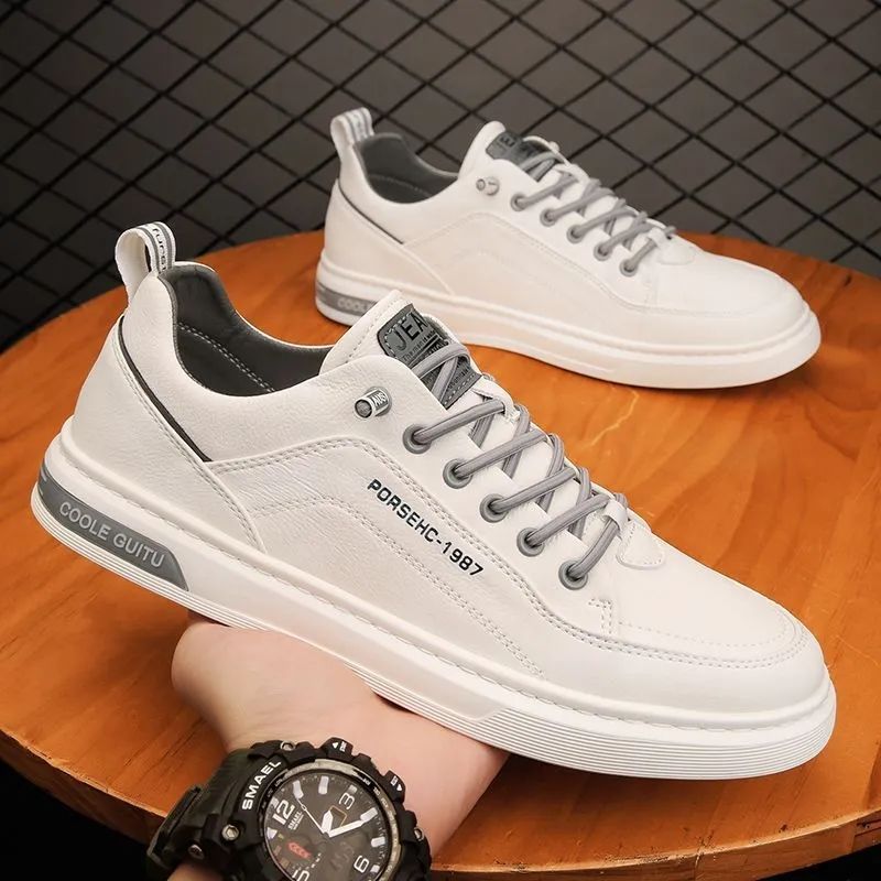 Men's skate shoes 2025 new trendy casual shoes versatile leather shoes men's slip-on white sneakers