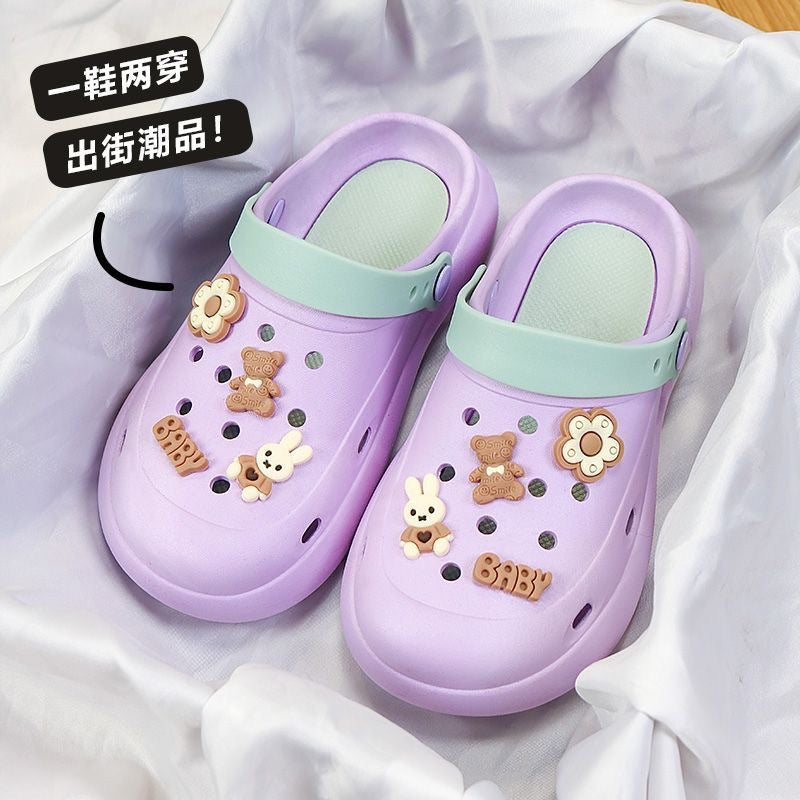 2024diy cartoon color matching clogs women's summer thick sole stepping on shit feeling outweareasiest for matchcasual toe-cap half drag sandals