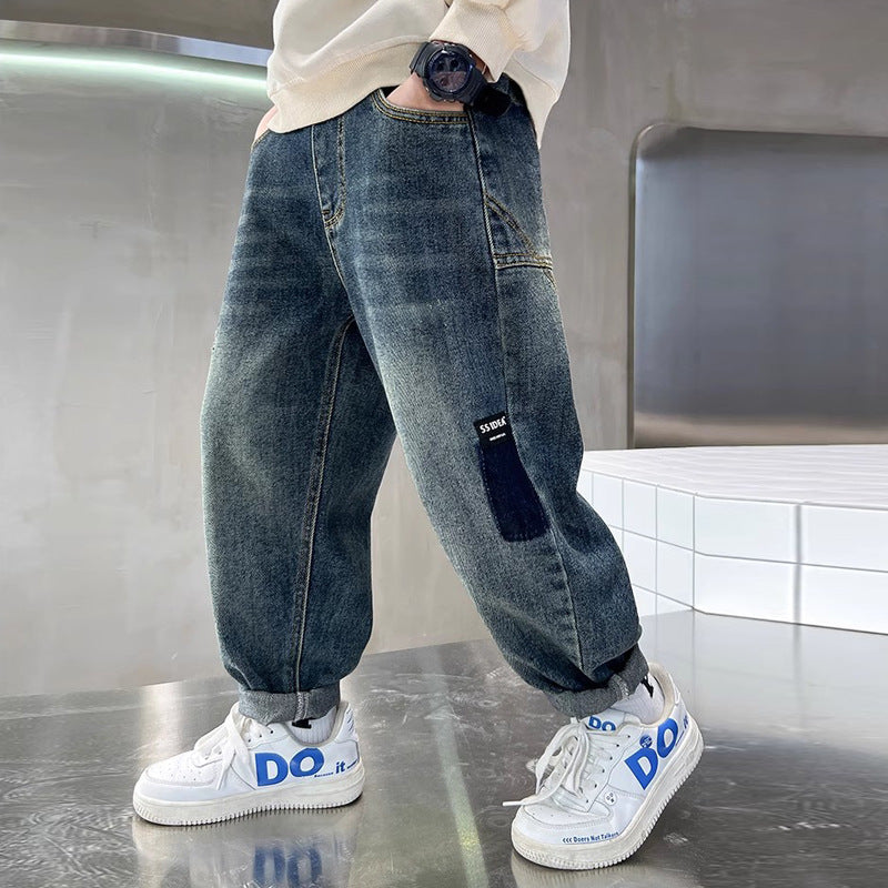 Boys' spring pants: new  denim jeans for spring and autumn, kids' trousers, trendy boys' street style pants, loose fit korean style