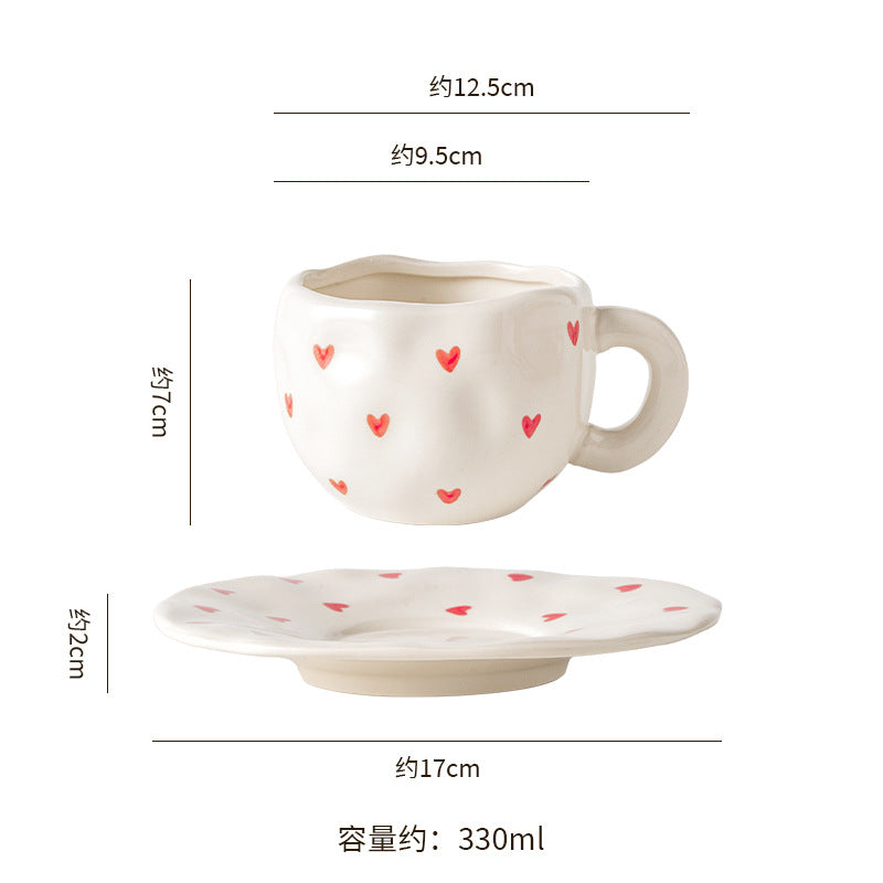Ins small clear hand-painted ceramic asymmetrical cup and saucer stylishniche style girls ceramic afternoon tea milk coffee cup
