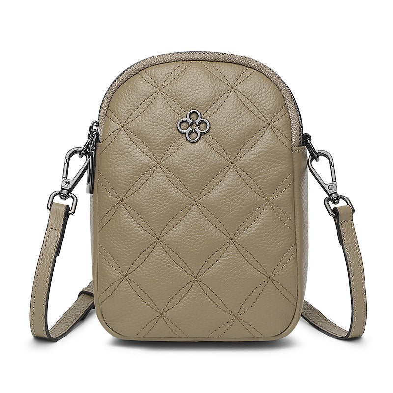 Rhombus pattern leather messenger bag women's vertical large-capacity mobile phone bag 2025 new lightweight mini shoulder small backpack