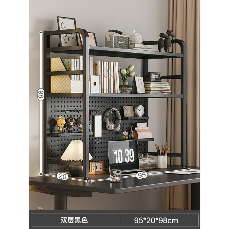 Desktop hole board wrought iron bookshelf, table shelf, dormitory layered storage rack, desk household finishing rack