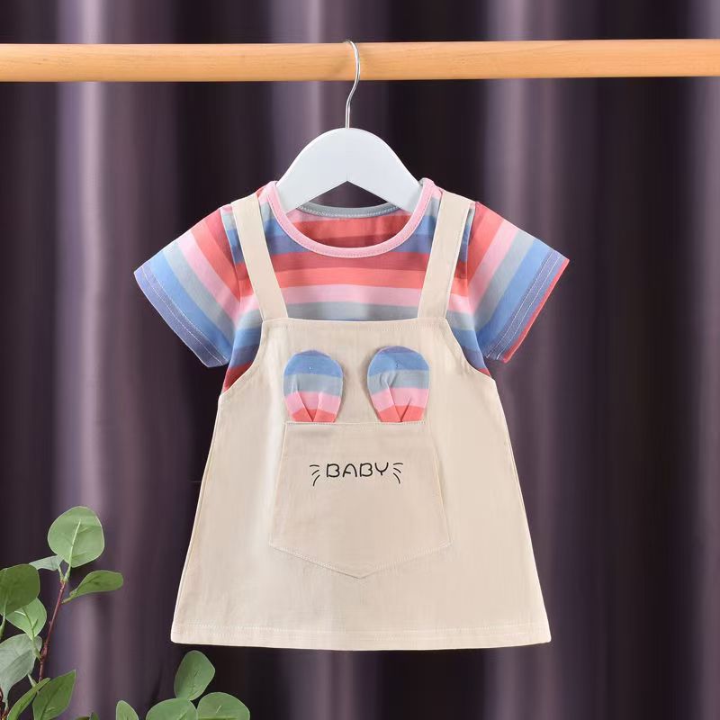 Girls' striped sundress - new summer style, lightweight, short-sleeved, in-stock wholesale