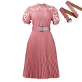 D499 european and american style women's  new short-sleeve lace trim pleated african dress - cross-border evening gown