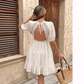 Independent station  european and american women's clothing dresslong sleeves oversized jacquard pleated lantern sleeve dress for women
