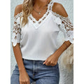 Aliexpress summer new arrivals: european and american style fashion women's loose lace v-neck short sleeve t-shirt for cross-border e-commerce
