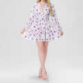 cross-border e-commerce women's fashion: european and american summer new arrivals - elegant and sweet printed v-neck lace mini dress